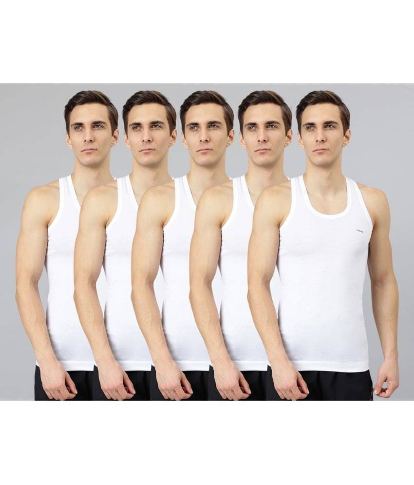 Dollar Bigboss Men's White Pack of 5 Solid Combed Cotton Shrinkless Vest Dollar Bigboss Men's White Pack of 5 Solid Combed Cotton Shrinkless Vest