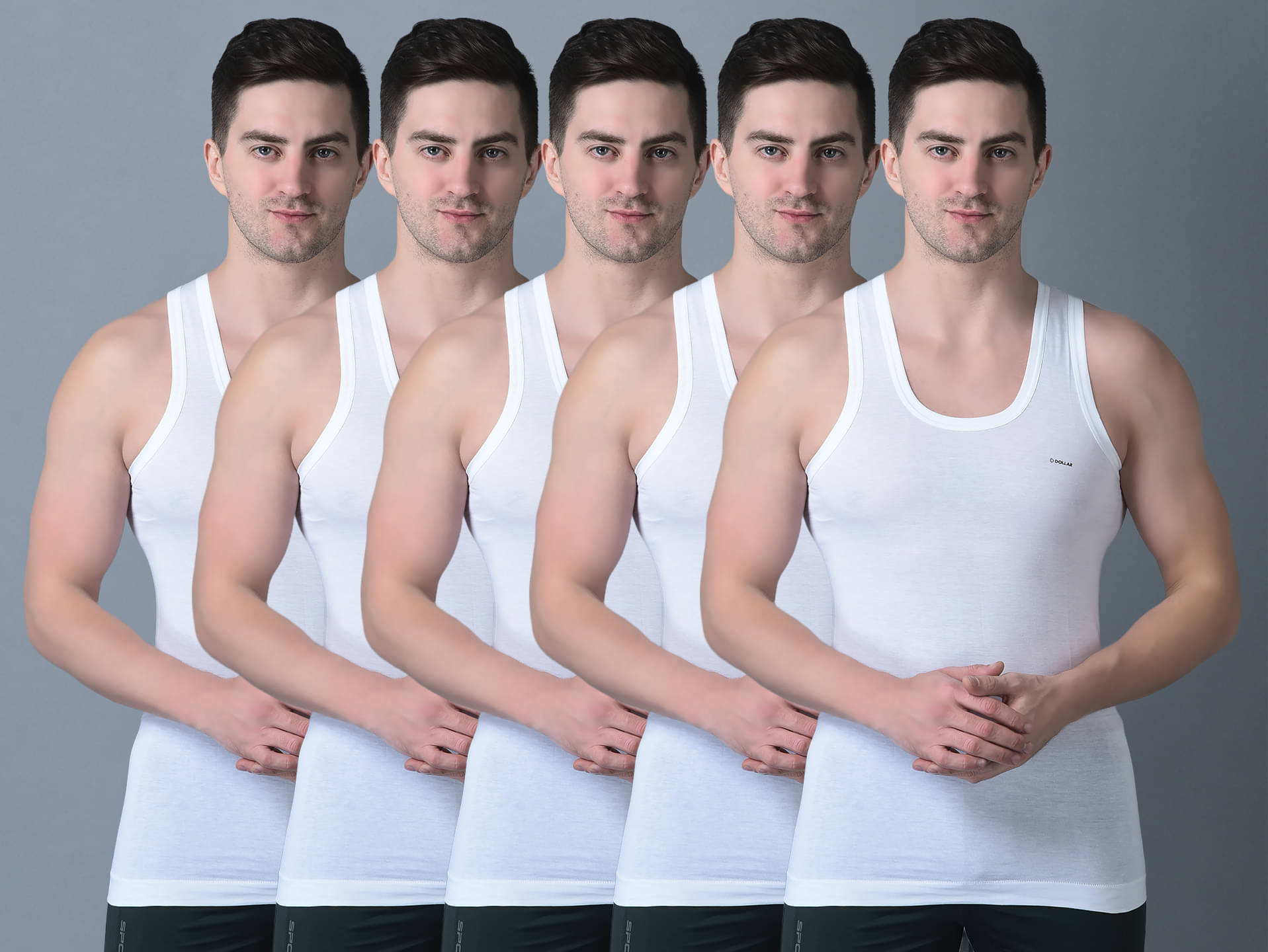 Dollar Bigboss Men's White Pack of 5 Solid Combed Cotton Shrinkless Vest Dollar Bigboss Men's White Pack of 5 Solid Combed Cotton Shrinkless Vest