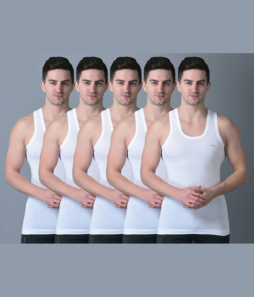 Dollar Bigboss Men's White Pack of 5 Solid Combed Cotton Shrinkless Vest - Nightwear & Loungewear | Buy online on ZillyBuy