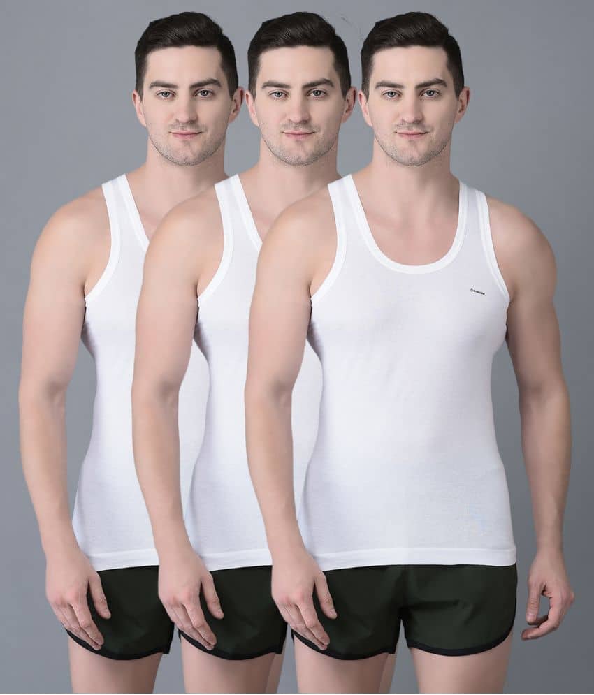 Dollar Bigboss Men's White Pack of 3 Solid Combed Cotton Shrinkless Vest - Nightwear & Loungewear | Buy online on ZillyBuy