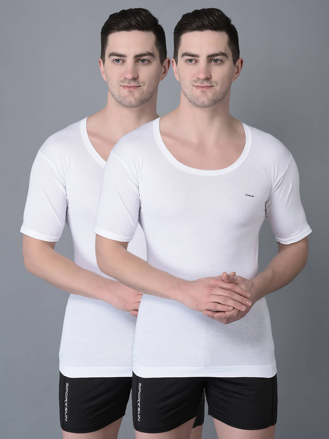Dollar Bigboss Men's White Pack of 2 Solid Combed Cotton Shrinkless Vest - Nightwear & Loungewear | Buy online on ZillyBuy