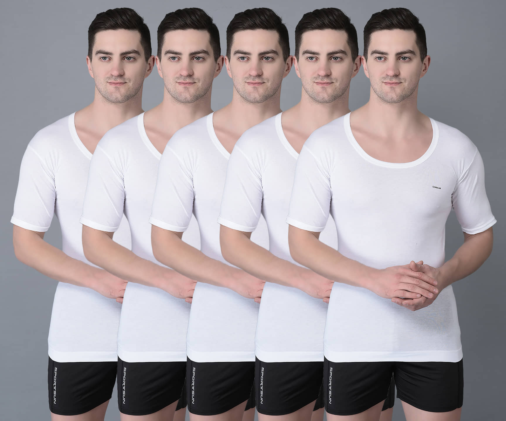 Dollar Bigboss Men's White Pack of 5 Solid Combed Cotton Shrinkless Vest - Nightwear & Loungewear | Buy online on ZillyBuy