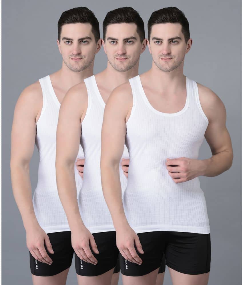 Dollar Bigboss Men's White Pack of 3 Solid Combed Cotton Vest - Nightwear & Loungewear | Buy online on ZillyBuy