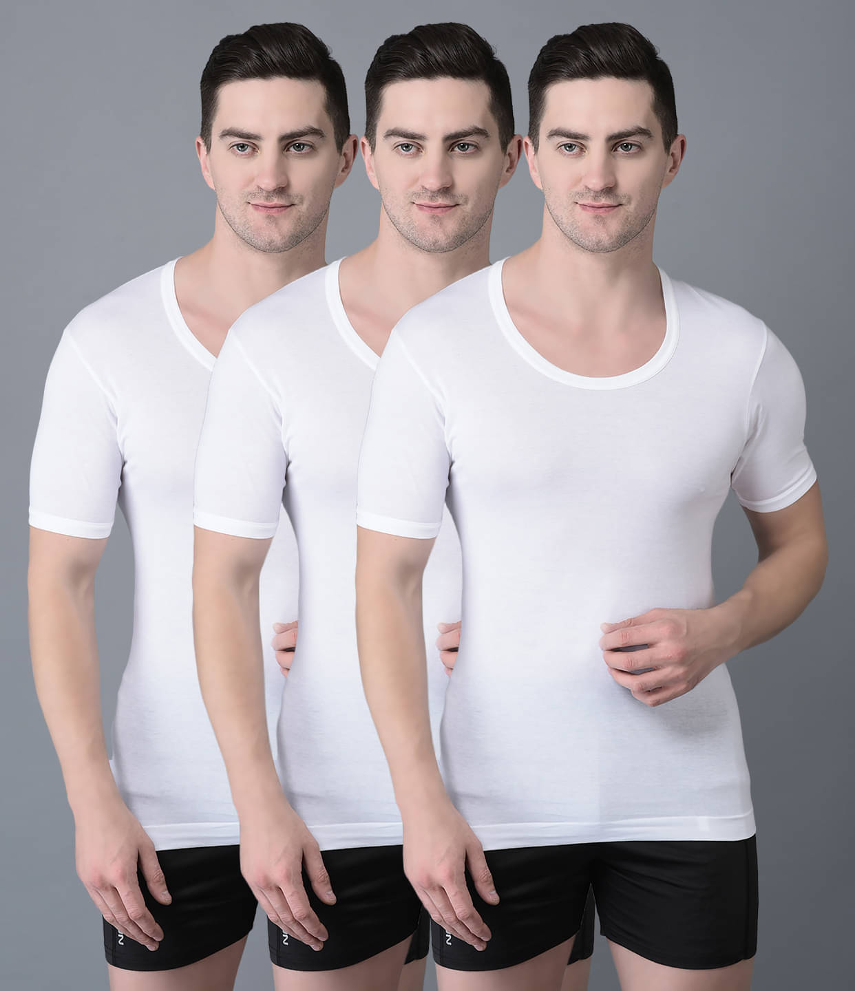 Dollar Bigboss Men's White Pack of 3 Solid Egyptian Cotton Vest Dollar Bigboss Men's White Pack of 3 Solid Egyptian Cotton Vest