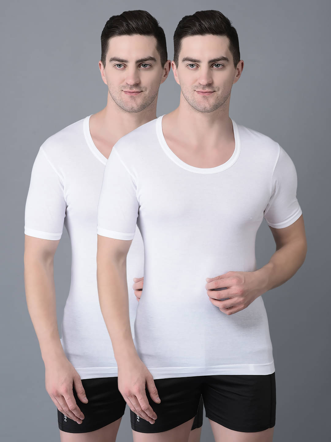 Dollar Bigboss Men's White Pack of 2 Solid Egyptian Cotton Vest Dollar Bigboss Men's White Pack of 2 Solid Egyptian Cotton Vest