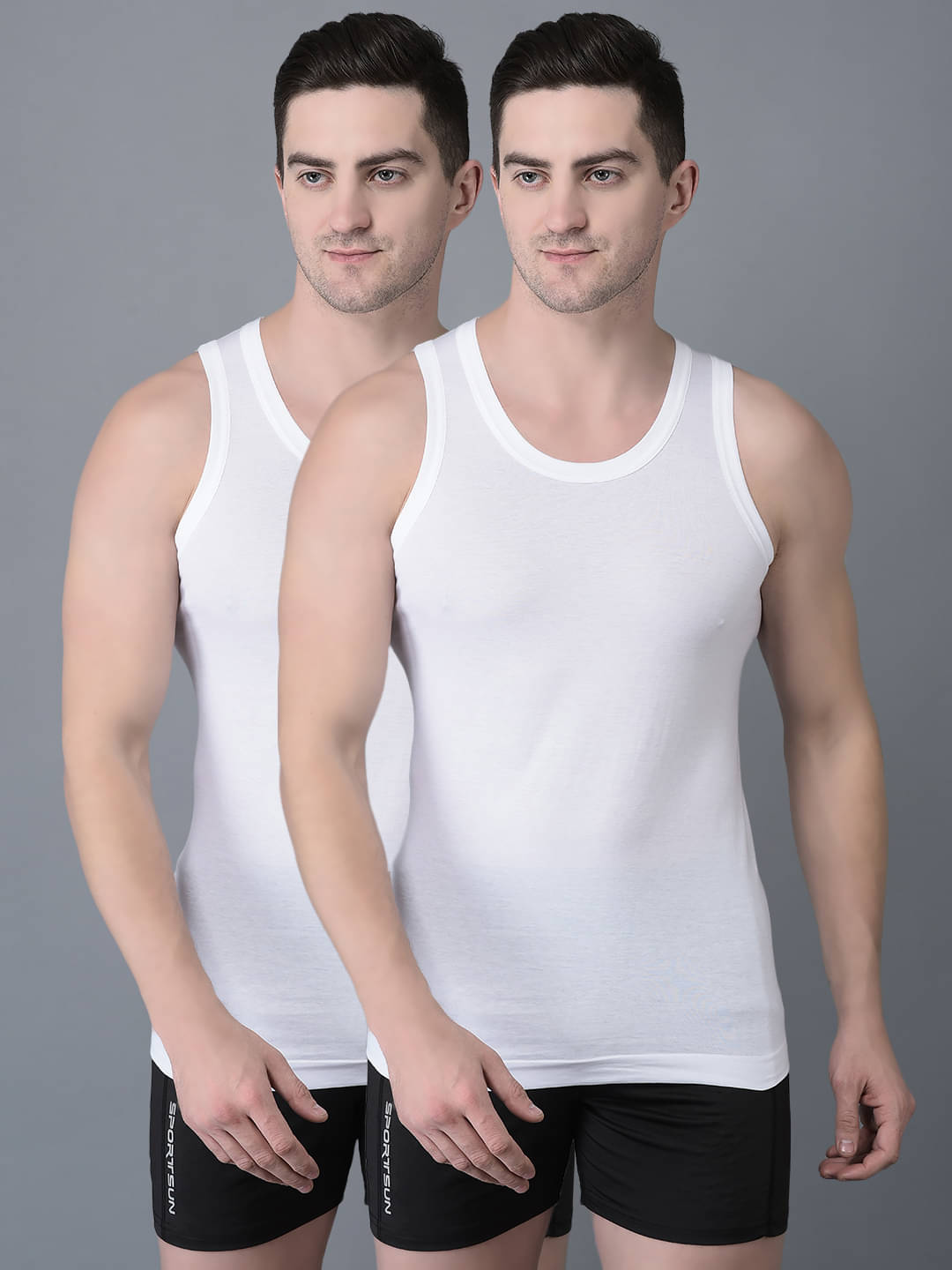 Dollar Bigboss Men's White Pack of 2 Solid Egyptian Cotton Vest Dollar Bigboss Men's White Pack of 2 Solid Egyptian Cotton Vest
