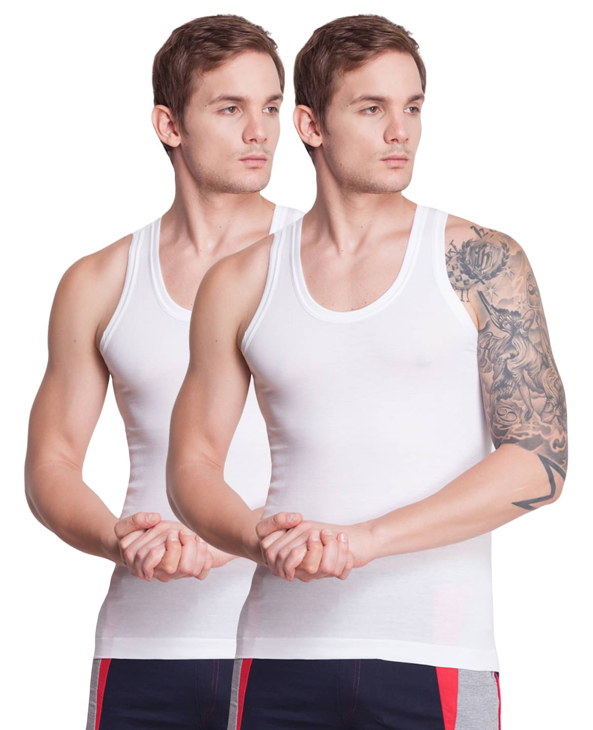 Dollar Bigboss Men's White Pack of 2 Solid Egyptian Cotton Vest Dollar Bigboss Men's White Pack of 2 Solid Egyptian Cotton Vest
