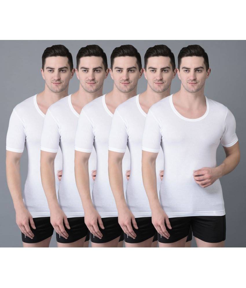 Dollar Bigboss Men's White Pack of 5 Solid Egyptian Cotton Vest Dollar Bigboss Men's White Pack of 5 Solid Egyptian Cotton Vest