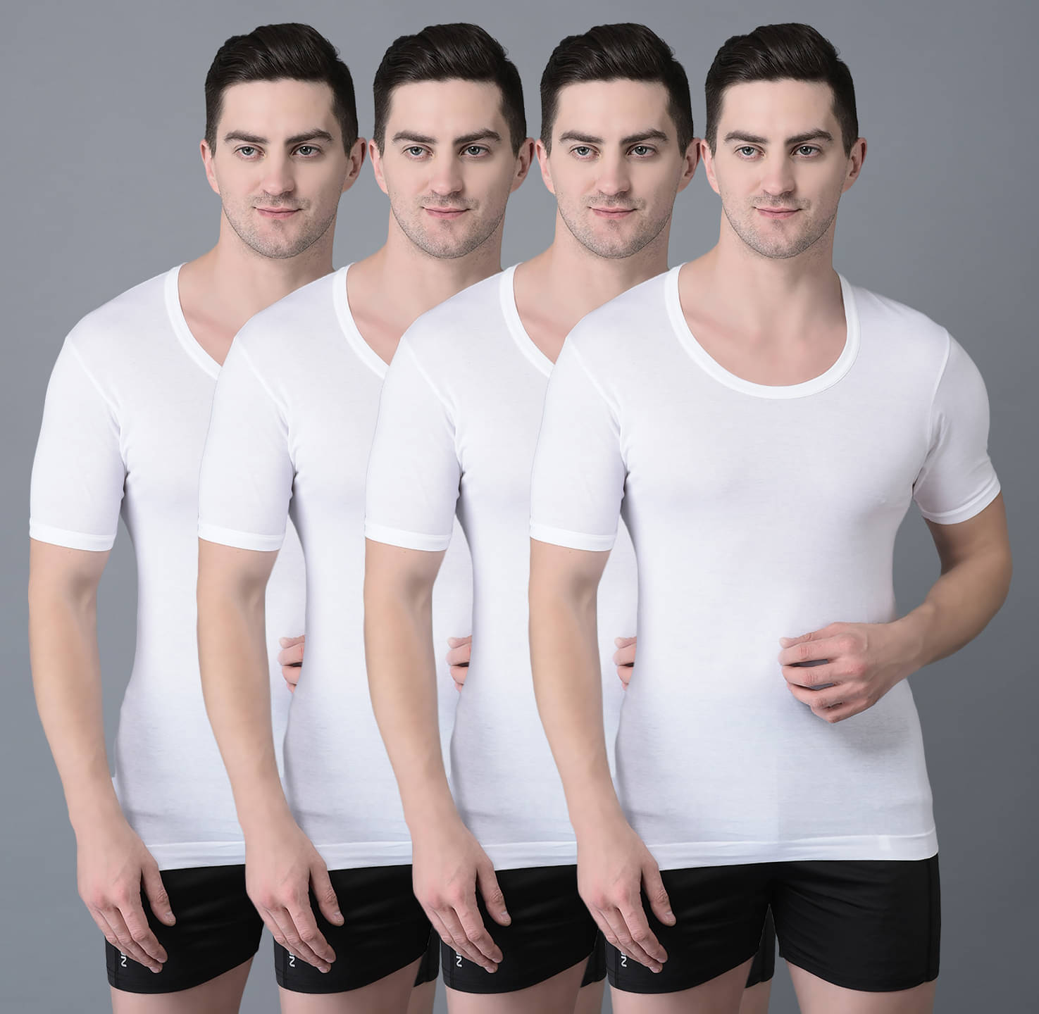 Dollar Bigboss Men's White Pack of 4 Solid Egyptian Cotton Vest Dollar Bigboss Men's White Pack of 4 Solid Egyptian Cotton Vest