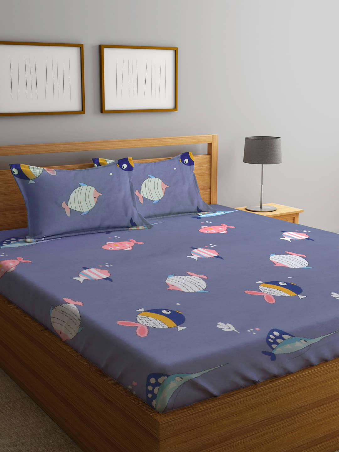     			FABINALIV Poly Cotton 1 Double Bedsheet with 2 Pillow Covers ( Purple )