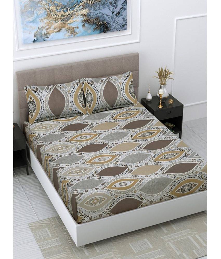     			FABINALIV Poly Cotton 1 Double Bedsheet with 2 Pillow Covers ( Brown )