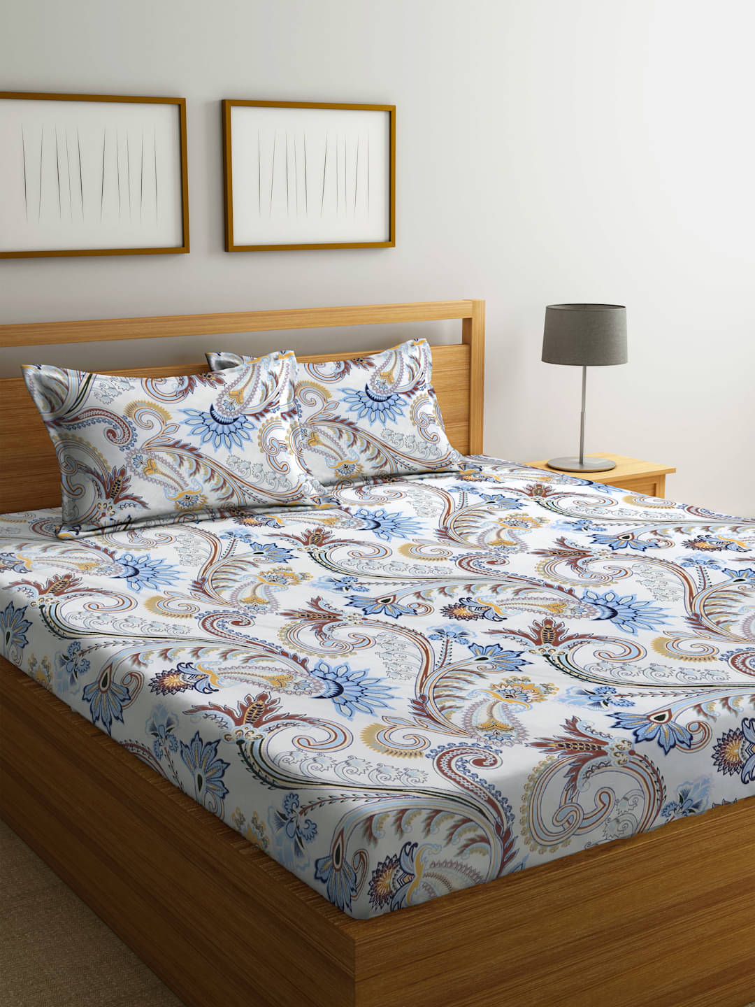     			FABINALIV Poly Cotton 1 Double Bedsheet with 2 Pillow Covers ( White )