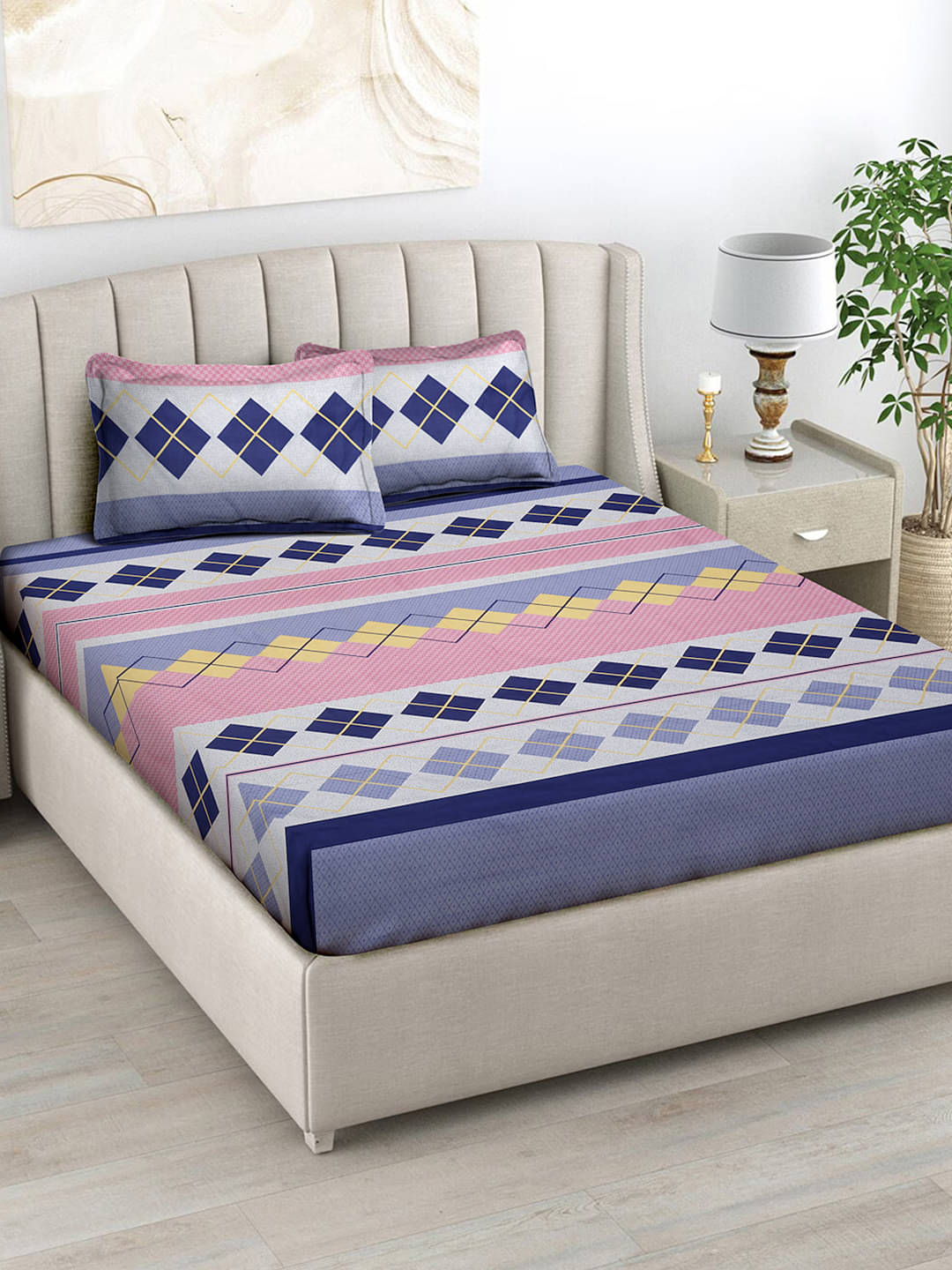     			FABINALIV Poly Cotton 1 Double Bedsheet with 2 Pillow Covers ( Pink )