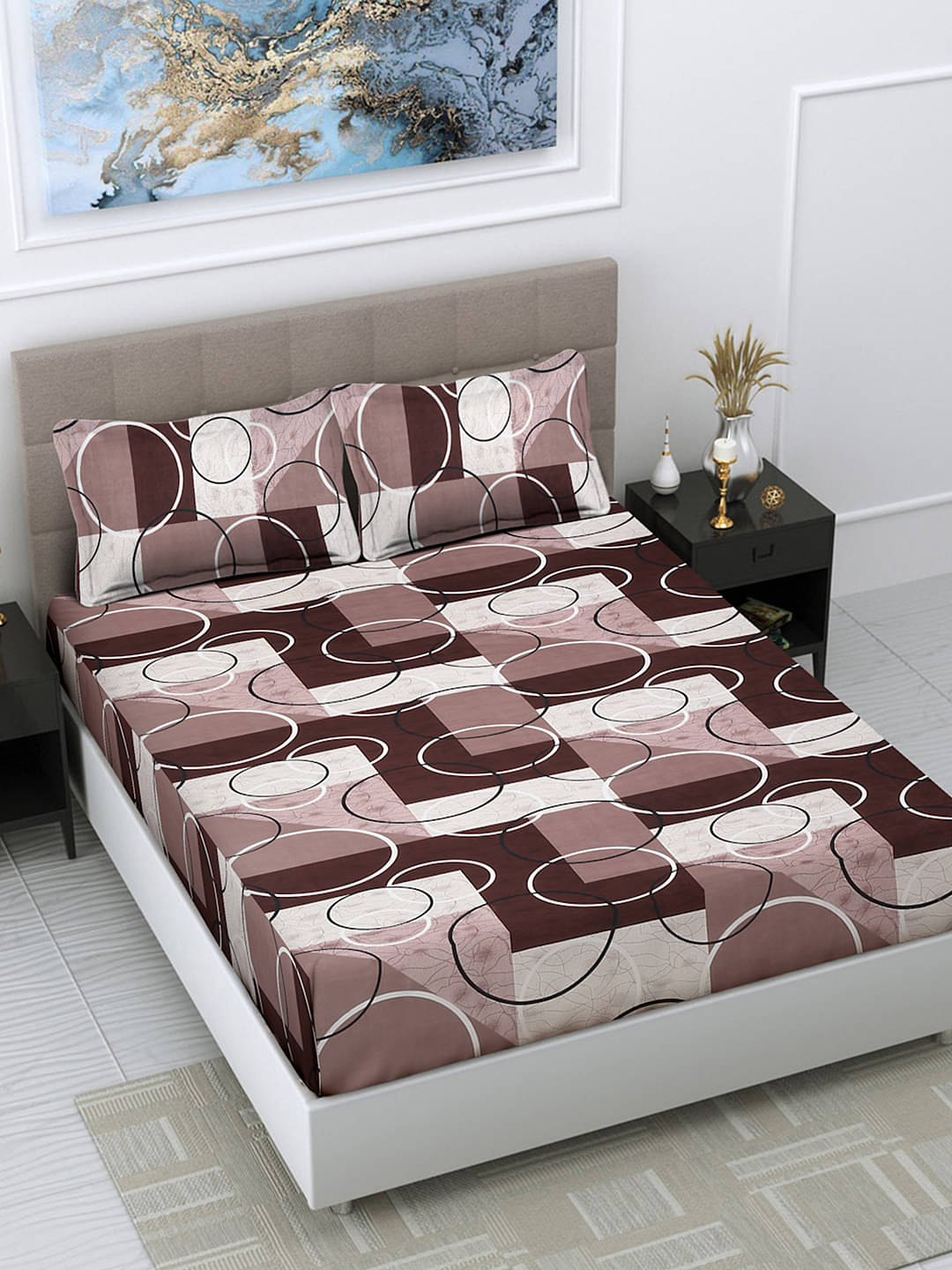    			FABINALIV Poly Cotton 1 Double Bedsheet with 2 Pillow Covers ( Coffee Brown )
