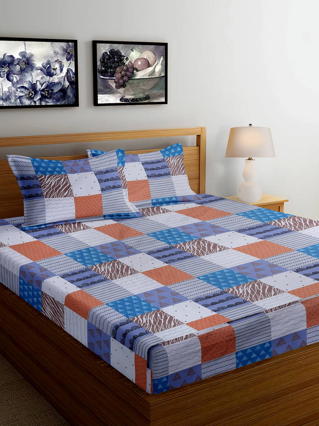     			FABINALIV Poly Cotton 1 Double Bedsheet with 2 Pillow Covers ( Navy Blue )