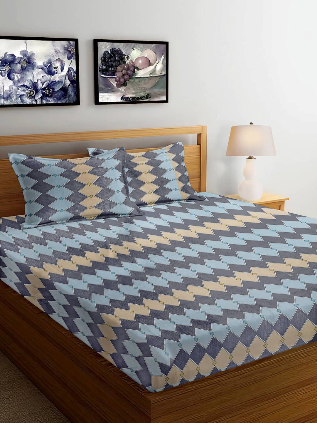     			FABINALIV Poly Cotton 1 Double Bedsheet with 2 Pillow Covers ( Blue )