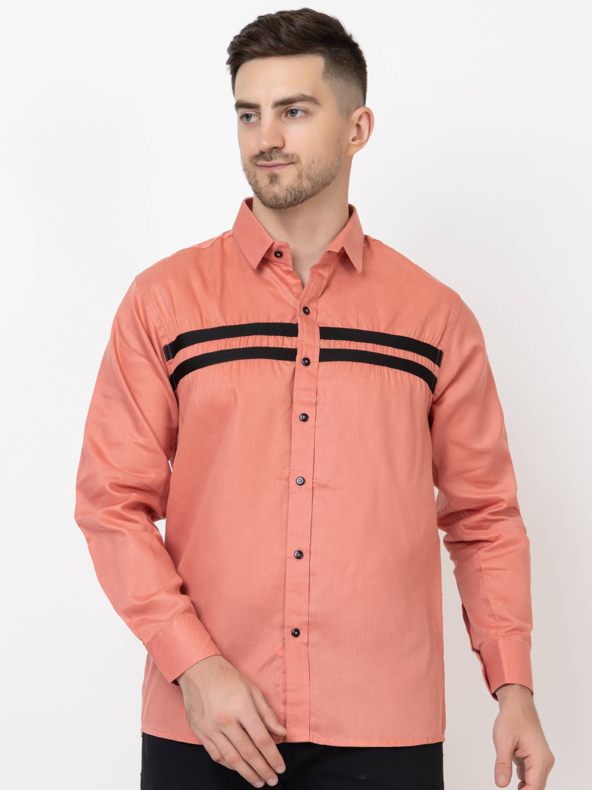 FREKMAN 100% Cotton Regular Fit Striped Full Sleeves Men's Casual Shirt - Peach ( Pack of 1 )     			FREKMAN 100% Cotton Regular Fit Striped Full Sleeves Men's Casual Shirt - Peach ( Pack of 1 )