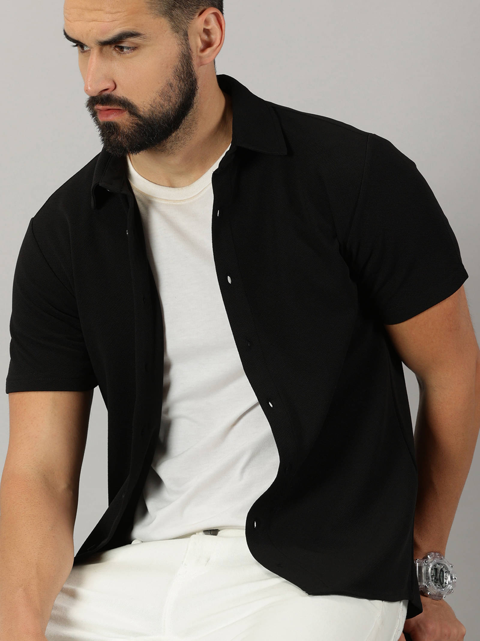 GESPO Polyester Regular Fit Solids Half Sleeves Men's Casual Shirt - Black ( Pack of 1 ) GESPO Polyester Regular Fit Solids Half Sleeves Men's Casual Shirt - Black ( Pack of 1 )