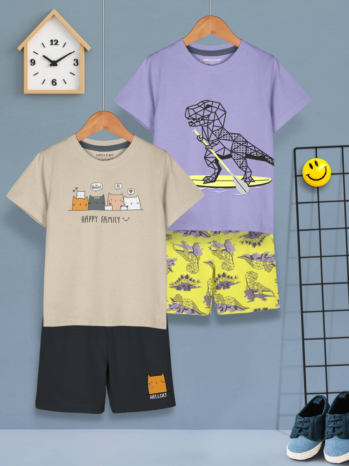     			HELLCAT Pack of 2 Boys Cotton Blend T-Shirt & Shorts Set ( Beige )
