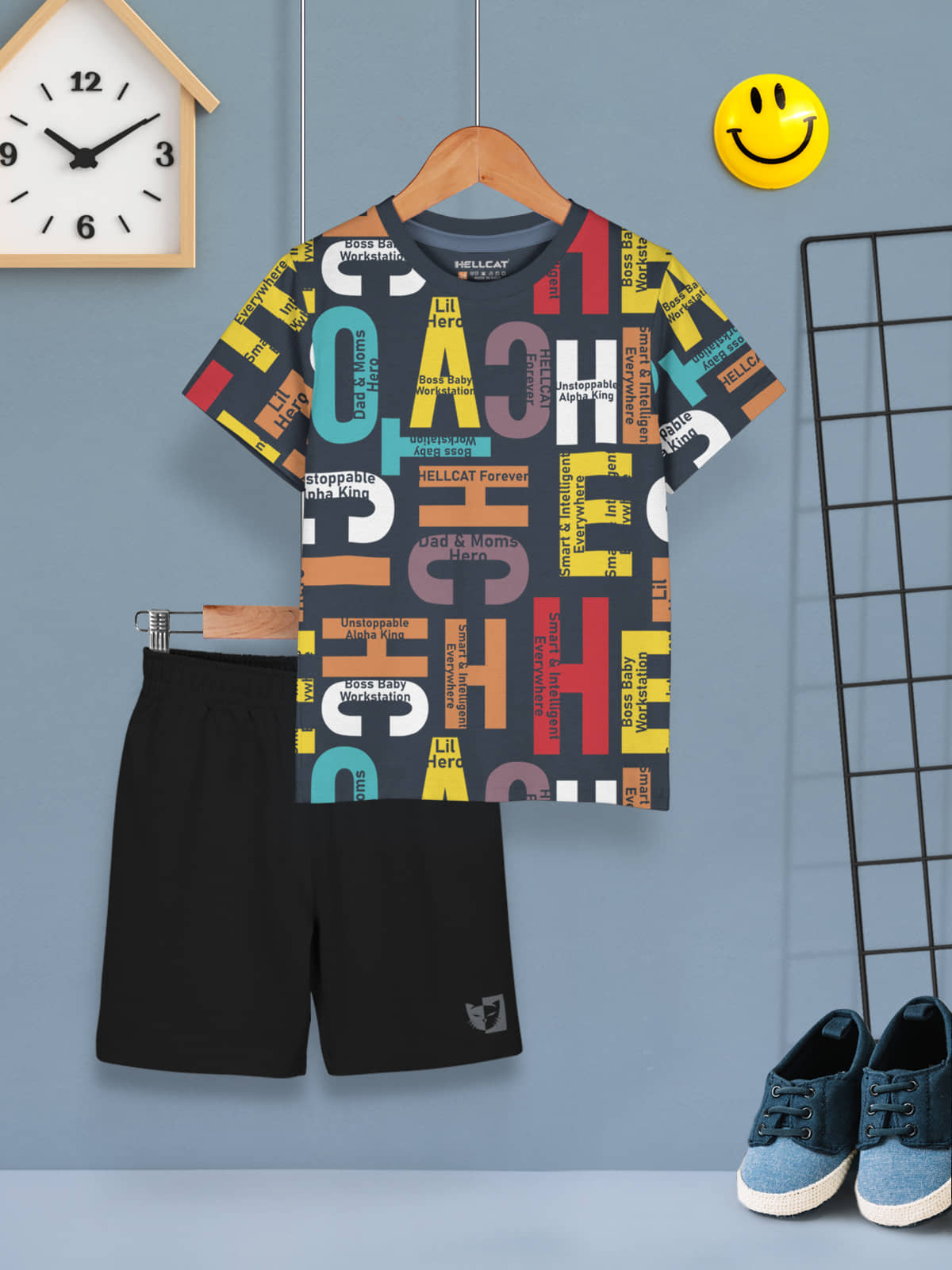 HELLCAT Pack of 1 Baby Boys Cotton Blend T-Shirt & Shorts ( Black )