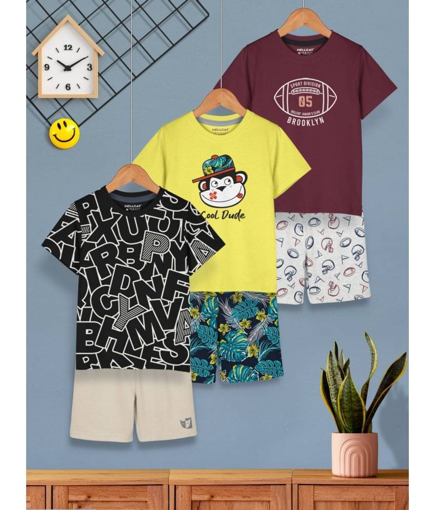     			HELLCAT Black Cotton Blend Baby Boy T-Shirt & Shorts ( Pack of 3 )