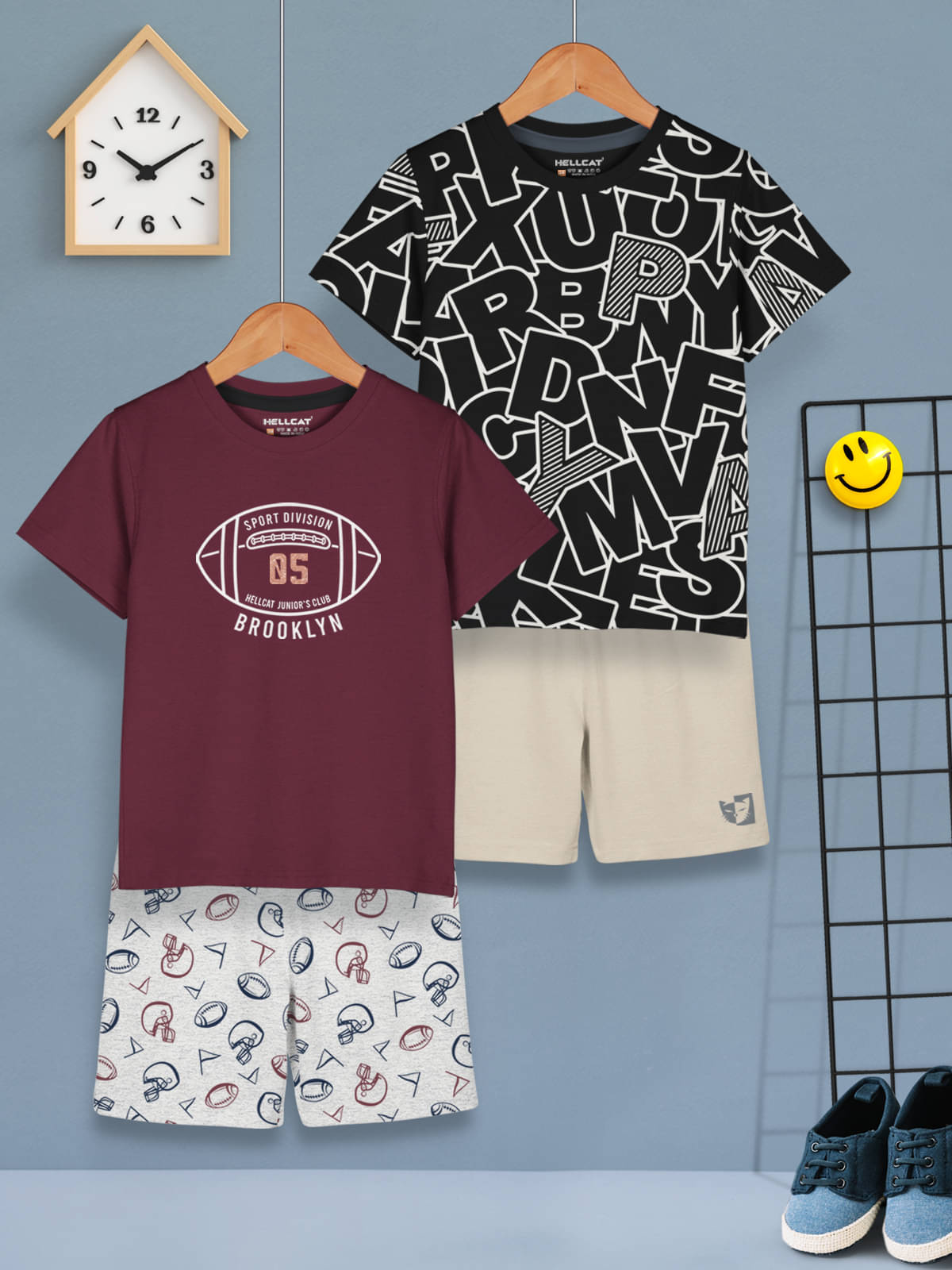     			HELLCAT Pack of 2 Boys Cotton Blend T-Shirt & Shorts Set ( Burgundy )