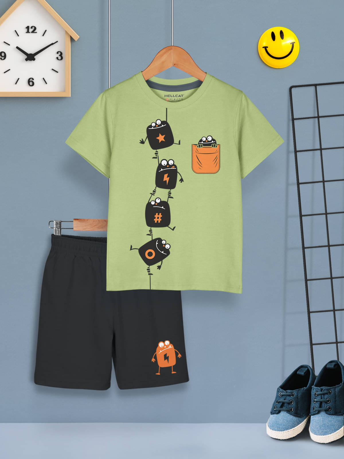     			HELLCAT Pack of 1 Baby Boys Cotton Blend T-Shirt & Shorts ( Green )
