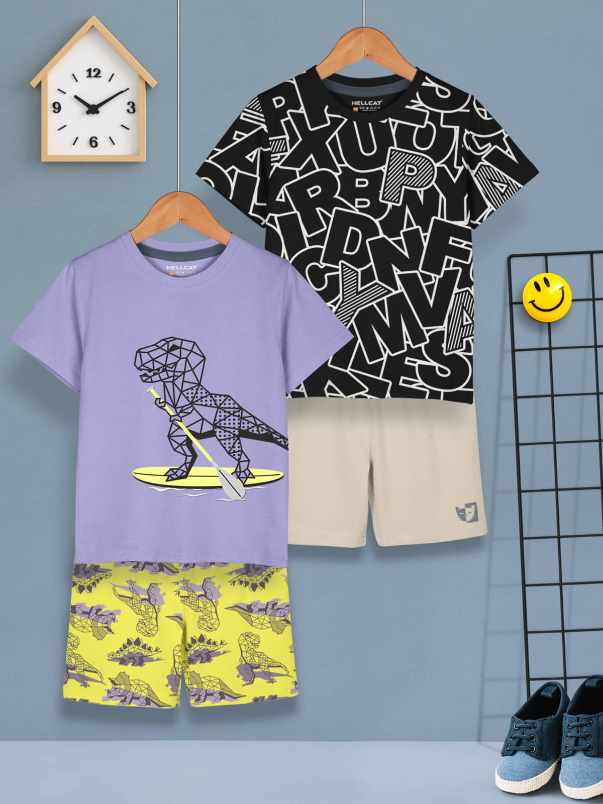     			HELLCAT Pack of 2 Baby Boys Cotton Blend T-Shirt & Shorts ( Lavender )
