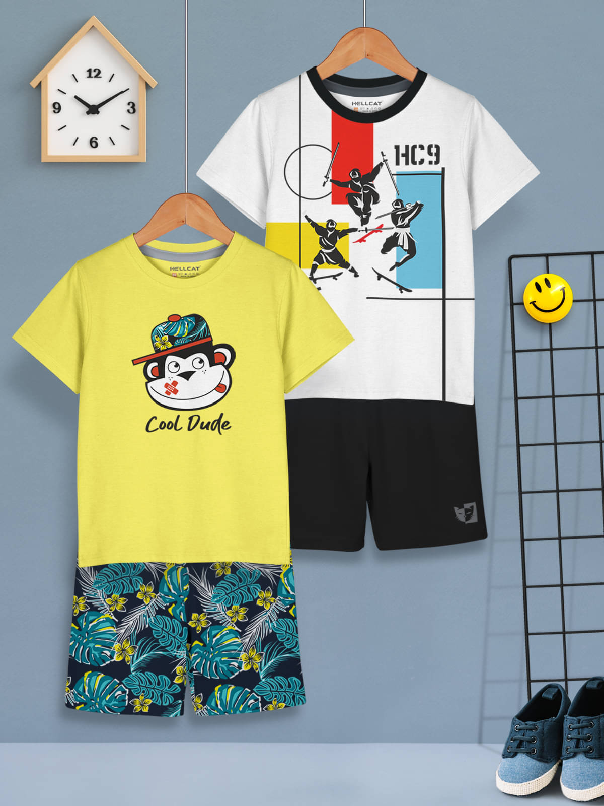     			HELLCAT Pack of 2 Baby Boys Cotton Blend T-Shirt & Shorts ( Yellow )