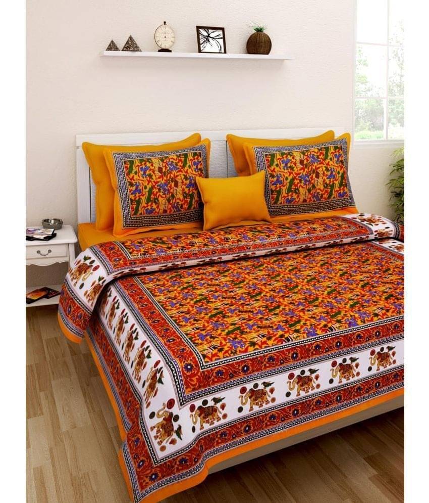     			Uniqchoice Cotton 1 Double Bedsheet with 2 Pillow Covers ( Orange )