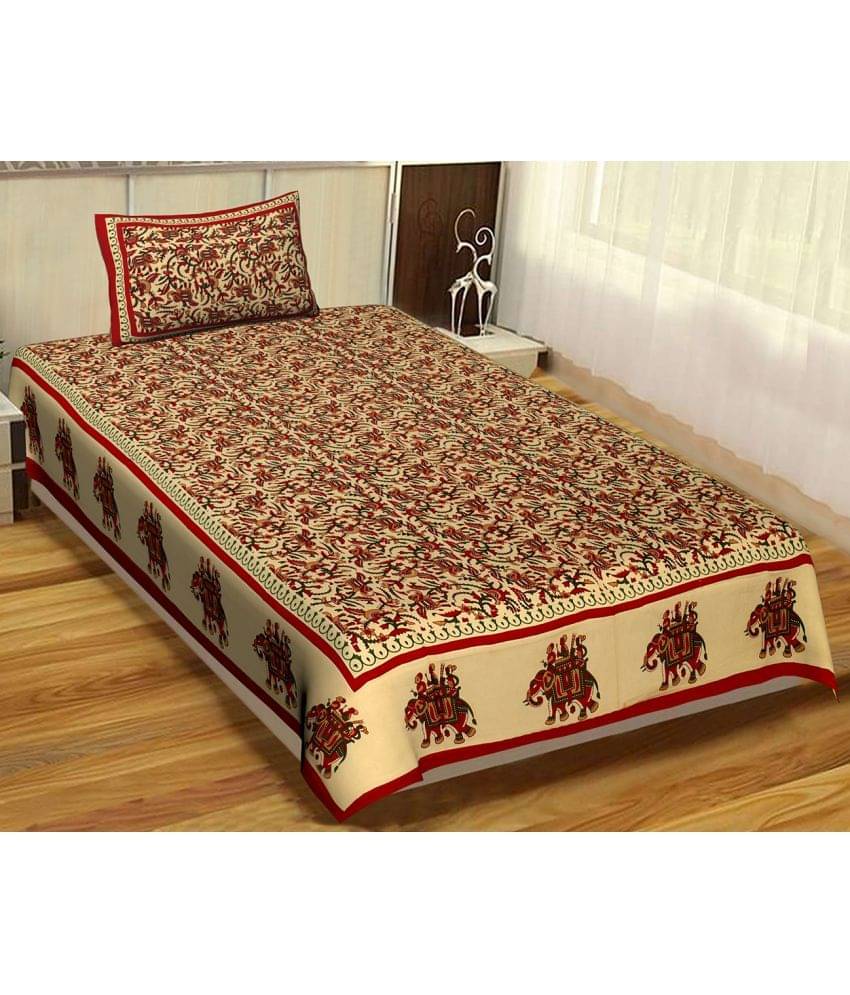     			Uniqchoice Cotton 1 Single Bedsheet with 1 Pillow Cover ( Red )