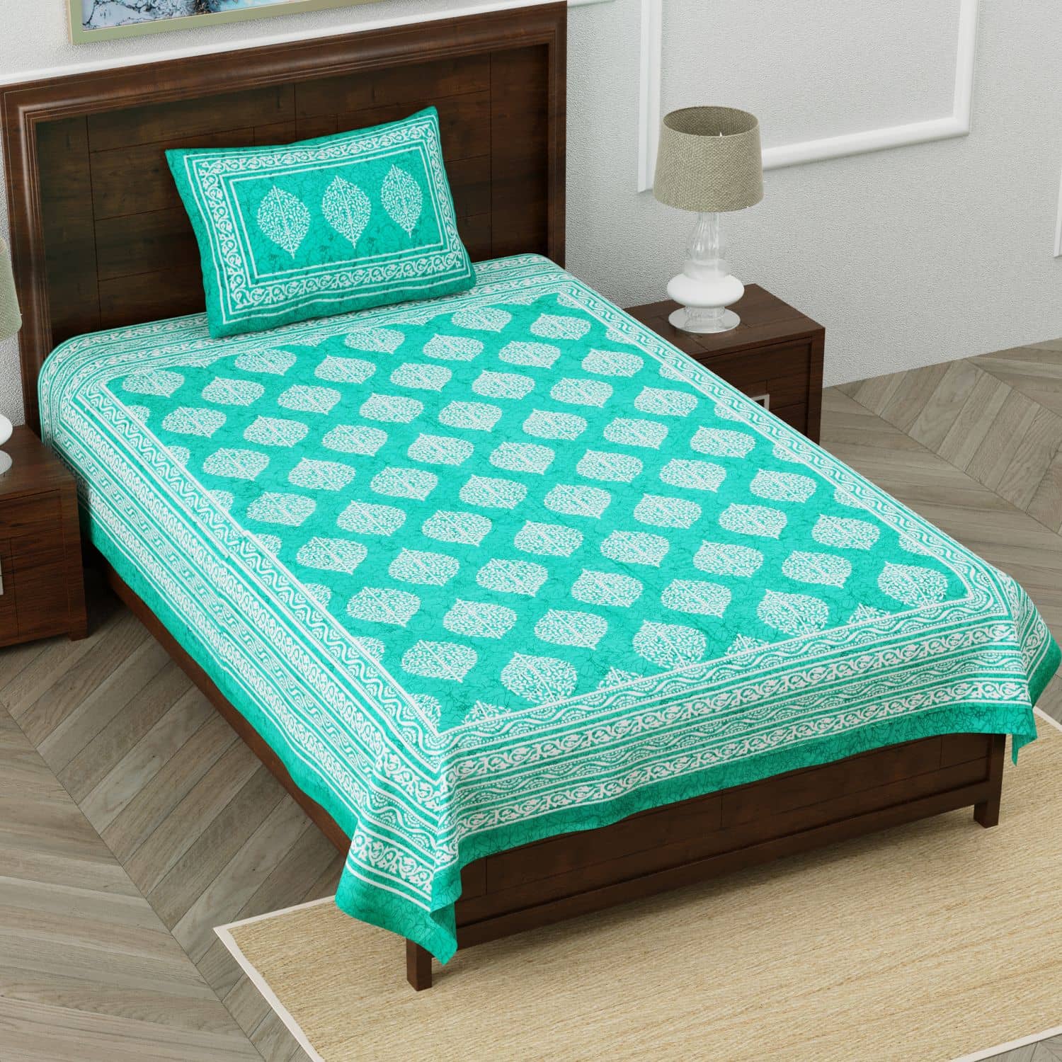 Uniqchoice Cotton 1 Single Bedsheet with 1 Pillow Cover ( Sea Green )