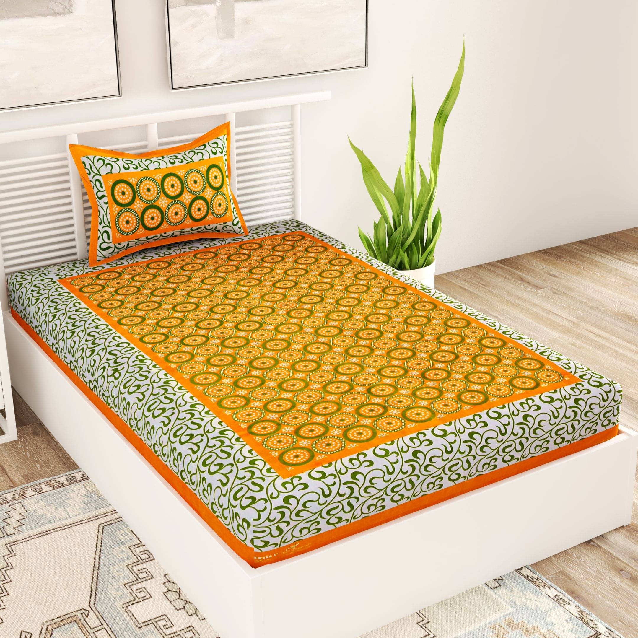     			Uniqchoice Cotton 1 Single Bedsheet with 1 Pillow Cover ( Yellow )