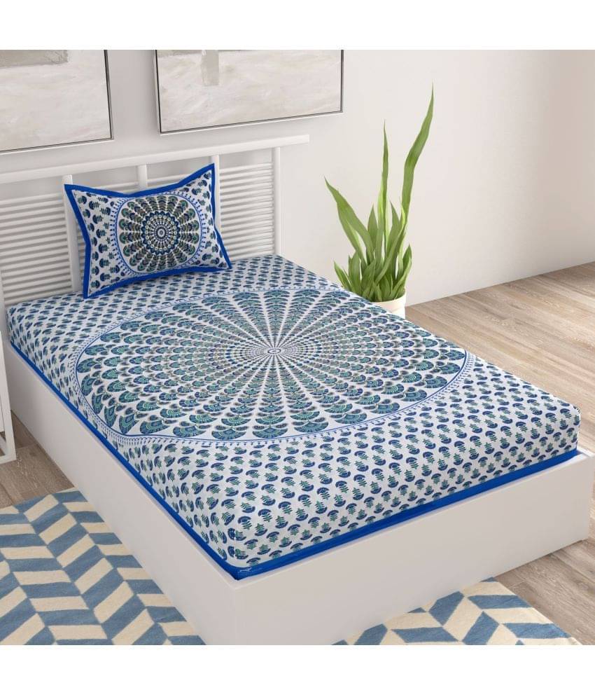     			Uniqchoice Cotton 1 Single Bedsheet with 1 Pillow Cover ( Blue )