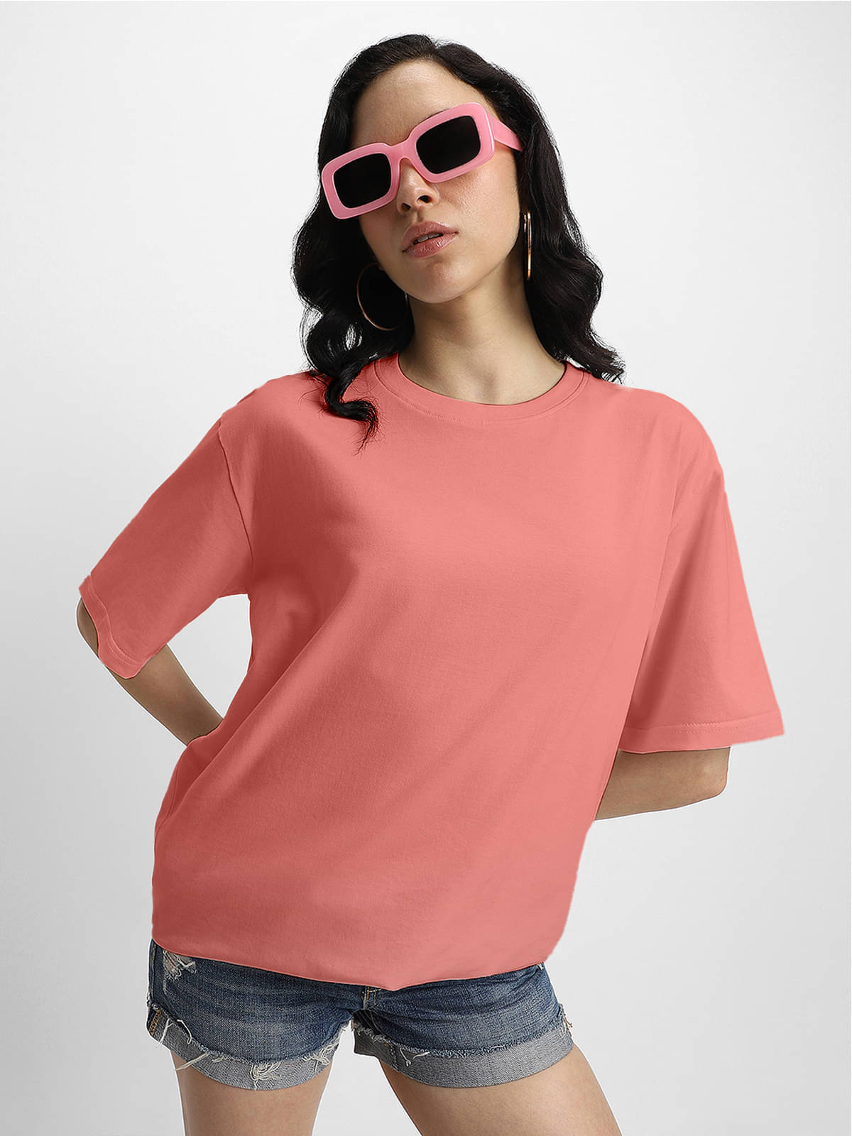     			JUNEBERRY Women Cotton Solid Oversized Fit Round Neck T-Shirt ( Orange )