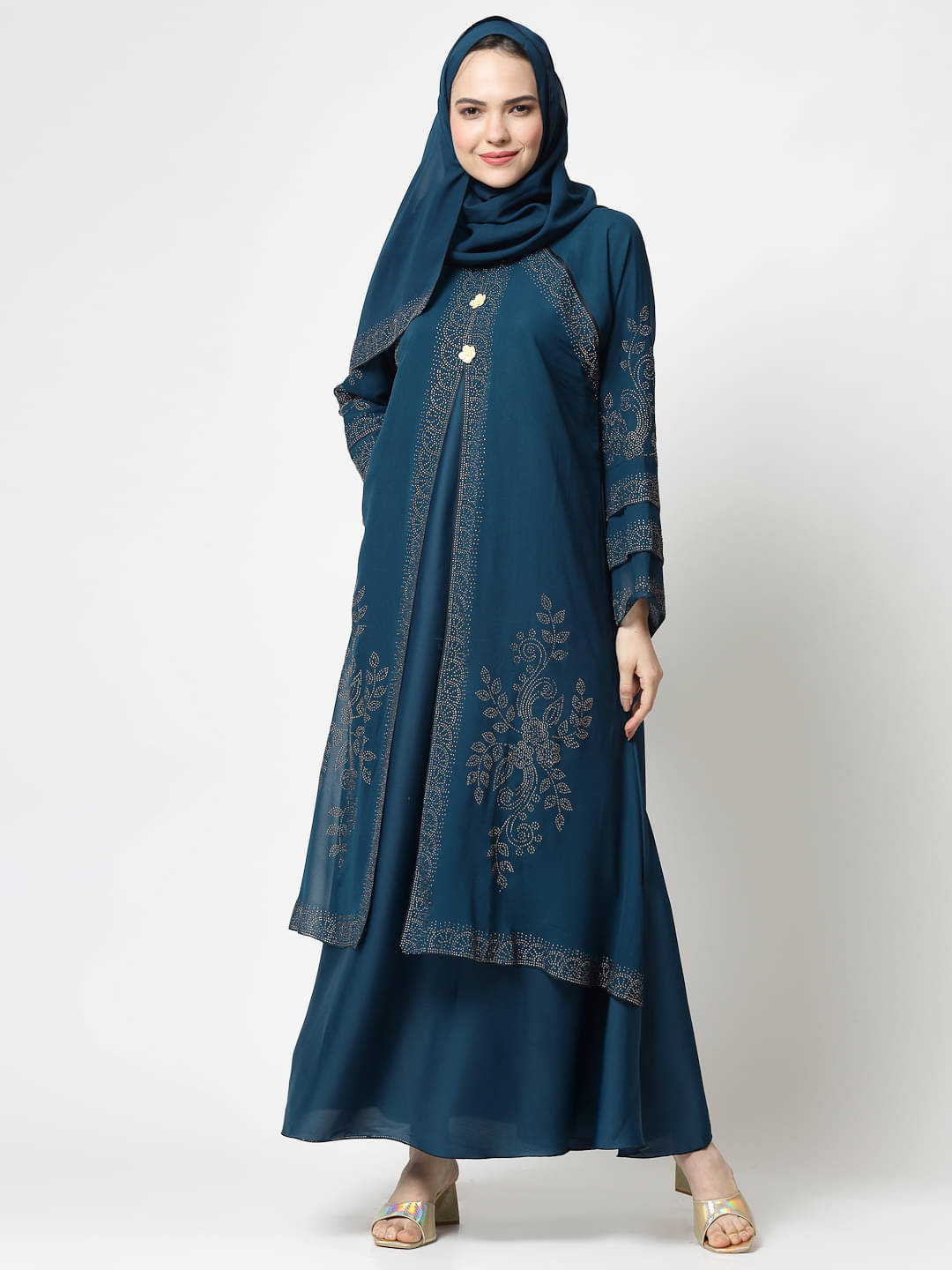     			Klotthe Turquoise Polyester Unstitched Burqas without Hijab - Single