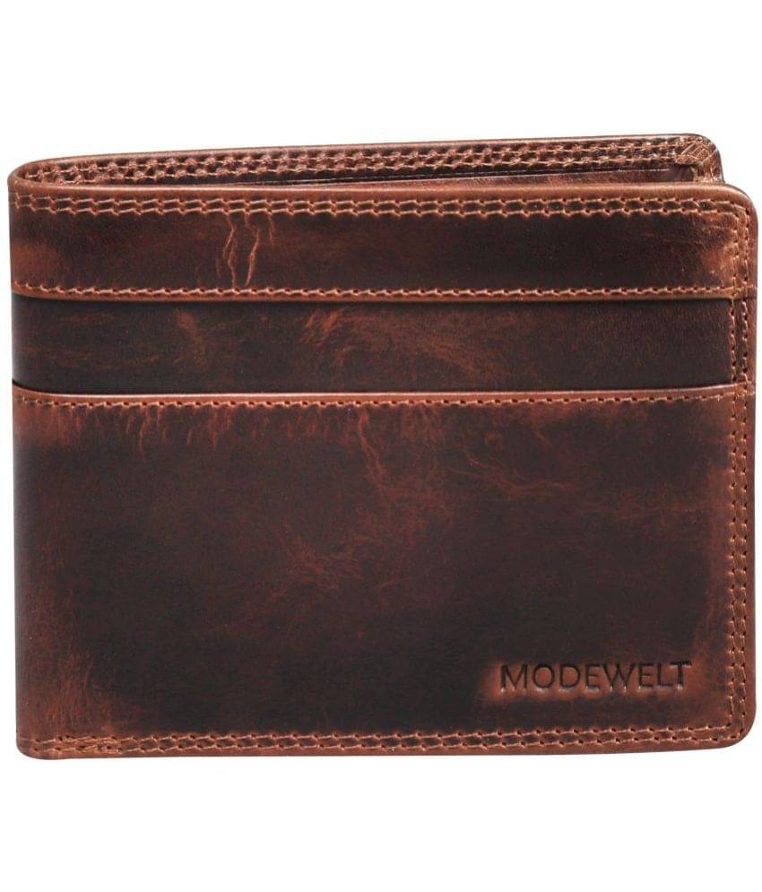     			MODEWELT Brown Leather Men's Two Fold Wallet ( Pack of 1 )