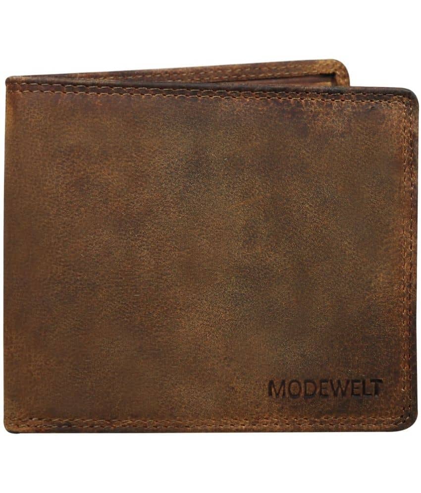 MODEWELT Brown Leather Men's Two Fold Wallet ( Pack of 1 ) - Handbags | Buy online on ZillyBuy