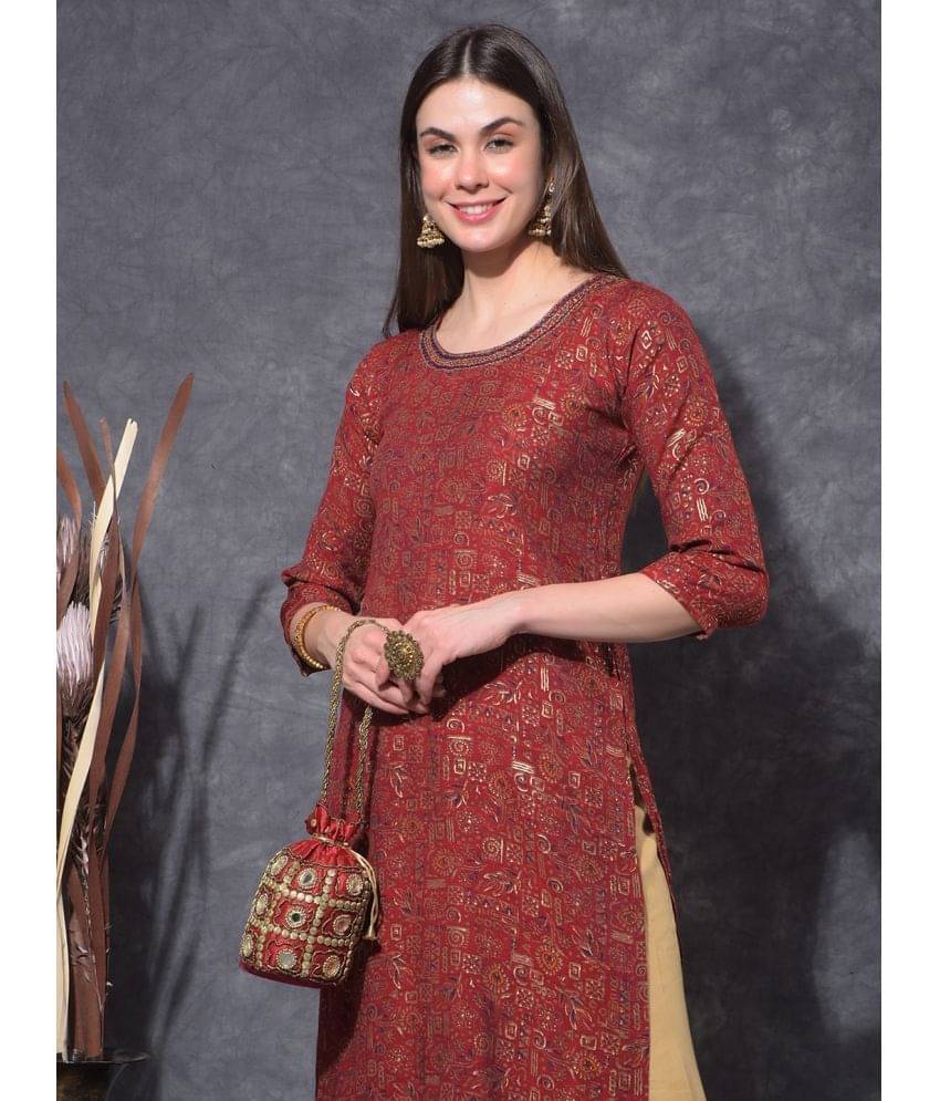     			Mamoose Rayon Self Design Straight Women's Kurti - Maroon ( Pack of 1 )