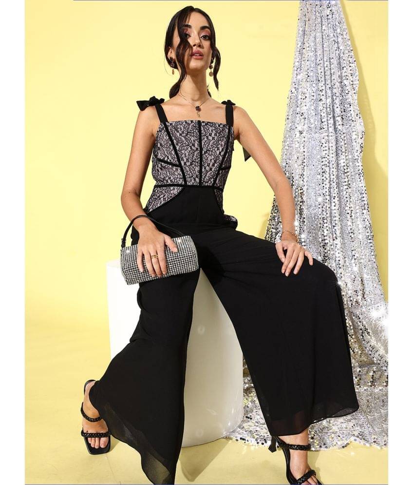 Miss Chase Black Georgette Regular Fit Women's Jumpsuit ( Pack of 1 ) Miss Chase Black Georgette Regular Fit Women's Jumpsuit ( Pack of 1 )