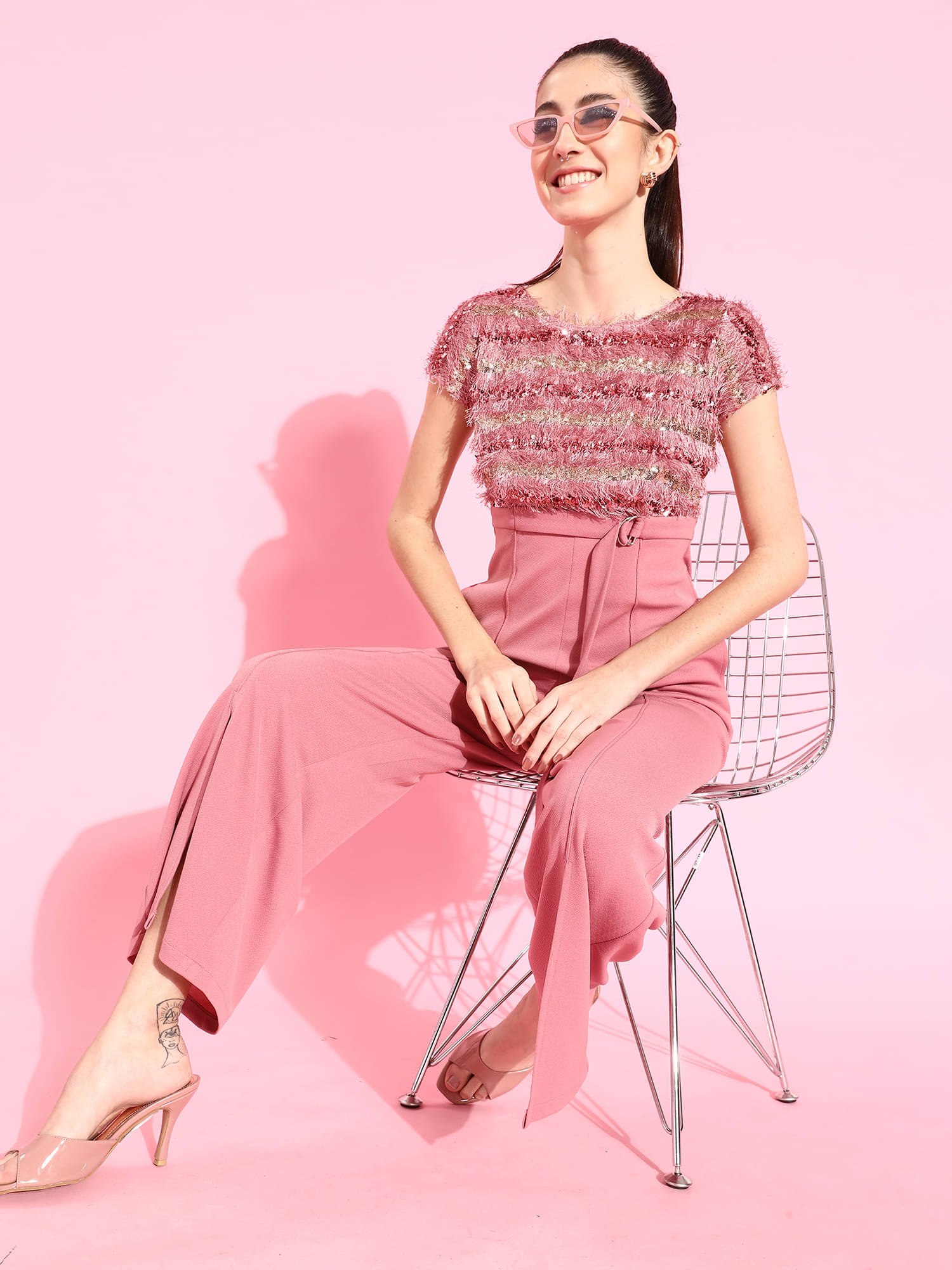 Miss Chase Pink Polyester Regular Fit Women's Jumpsuit ( Pack of 1 ) Miss Chase Pink Polyester Regular Fit Women's Jumpsuit ( Pack of 1 )