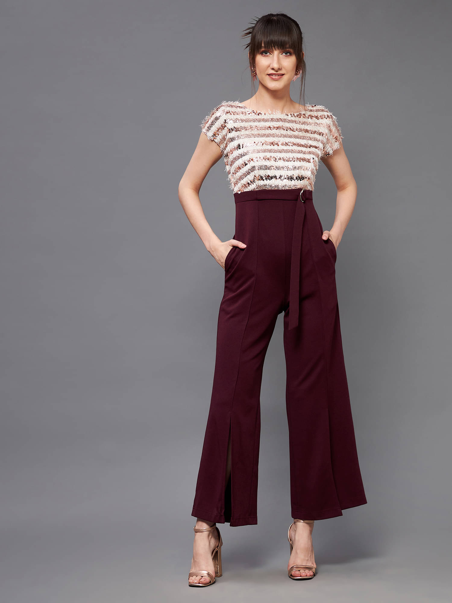     			Miss Chase Wine Polyester Regular Fit Women's Jumpsuit ( Pack of 1 )