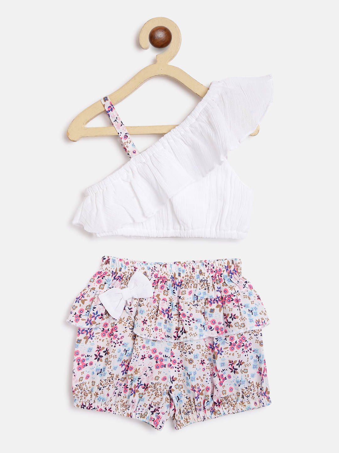 Nauti Nati Pack of 1 Girls Polyester Top With Shorts ( White ) Nauti Nati Pack of 1 Girls Polyester Top With Shorts ( White )