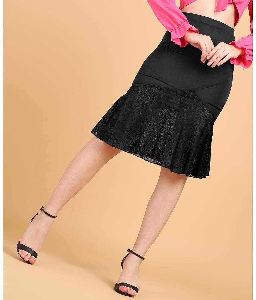 POPWINGS Black Polyester Women's A-Line Skirt ( Pack of 1 )
