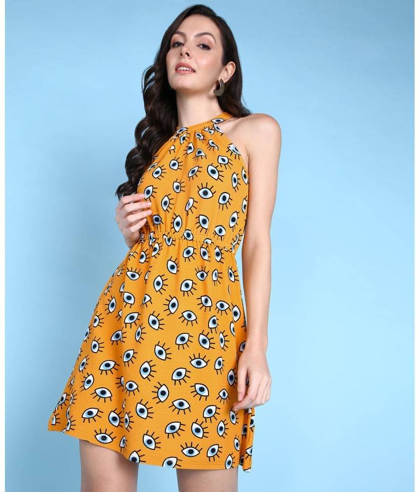 POPWINGS Women Polyester Printed A-line Dress ( Yellow ) POPWINGS Women Polyester Printed A-line Dress ( Yellow )