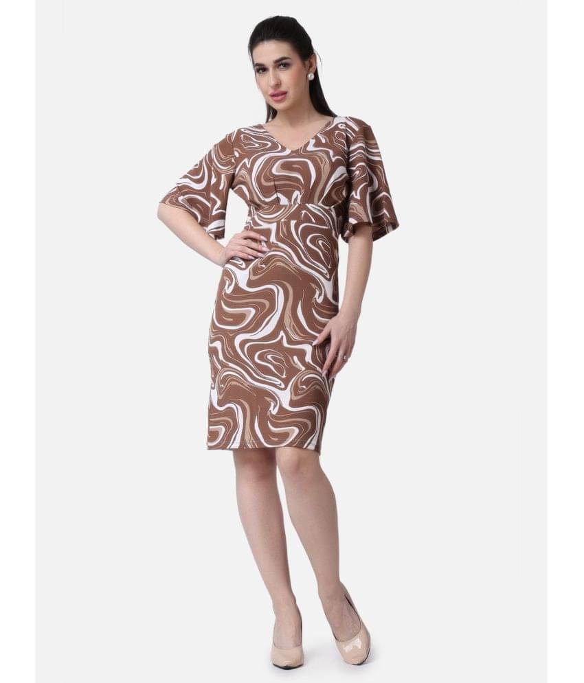     			POPWINGS Women Polyester Printed Bodycon Dress ( Coffee )