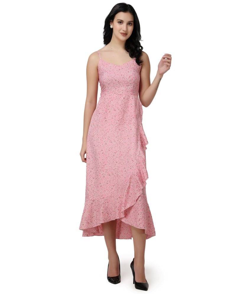     			POPWINGS Women Polyester Printed Fit & Flare Dress ( Pink )