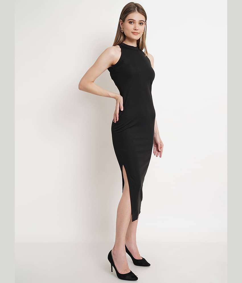 POPWINGS Women Polyester Solid Bodycon Dress ( Lavender )