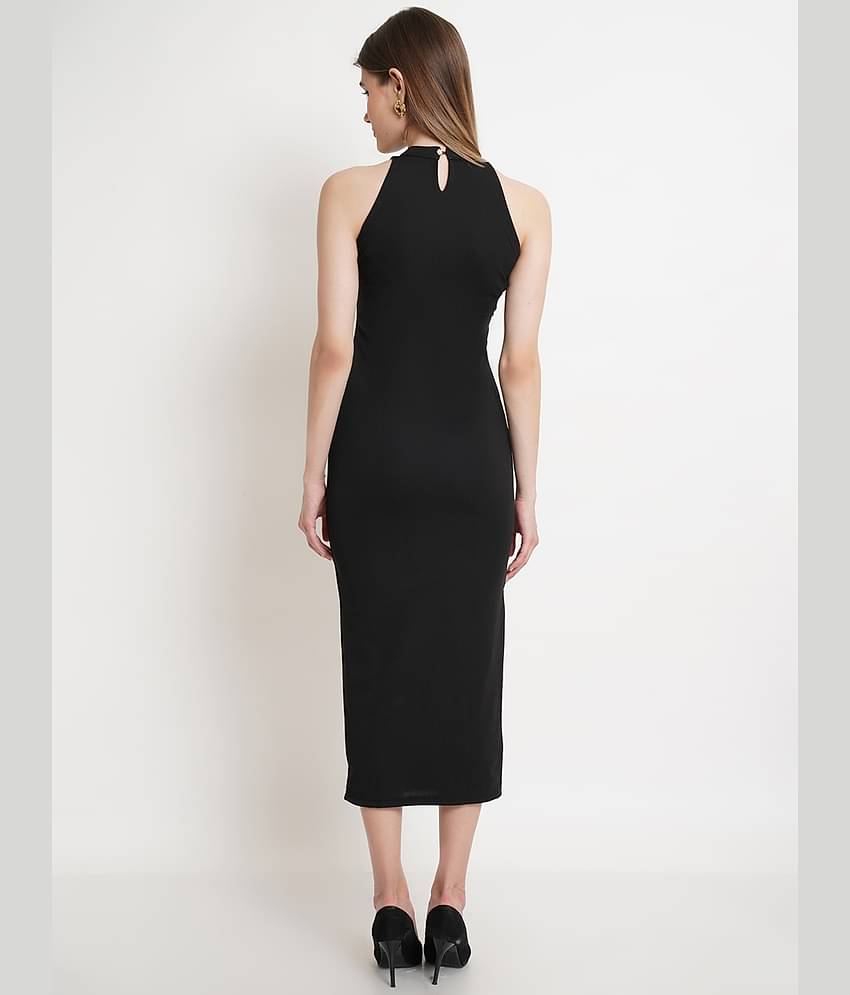 POPWINGS Women Polyester Solid Bodycon Dress ( Lavender )