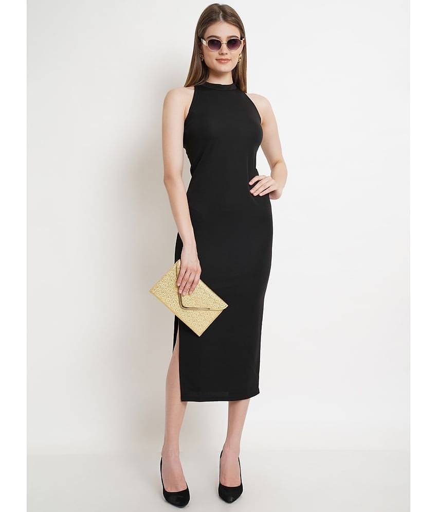 POPWINGS Women Polyester Solid Bodycon Dress ( Lavender )